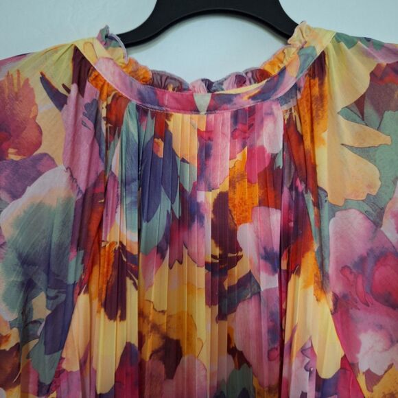 Artsy Cupio Women's Top Abstract Watercolor Floral Pleated Loose Fit Size 3X - Picture 8 of 9
